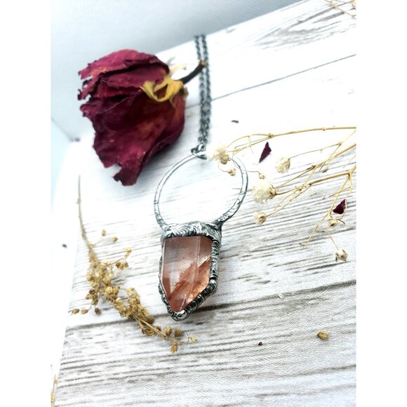 Fire quartz crystal necklace handmade - Picture 11 of 12